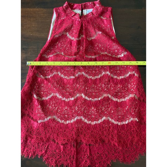 Love Fire Top Size Small Red Floral Lace Sleeveless Halter Lined - Picture 9 of 12